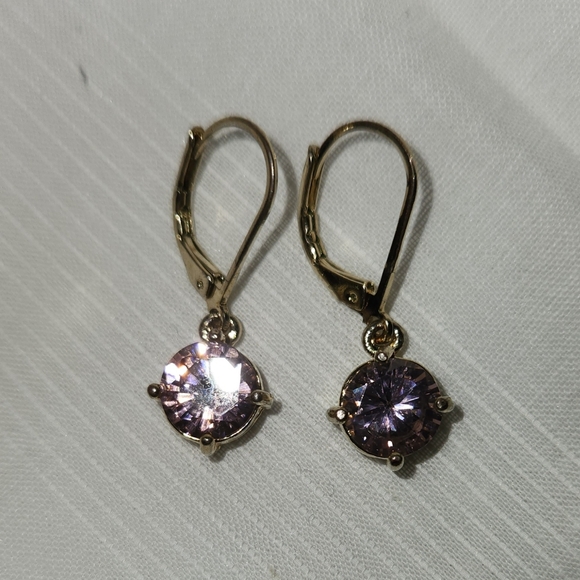 Round Faceted Pink Stone Earrings - Picture 3 of 11